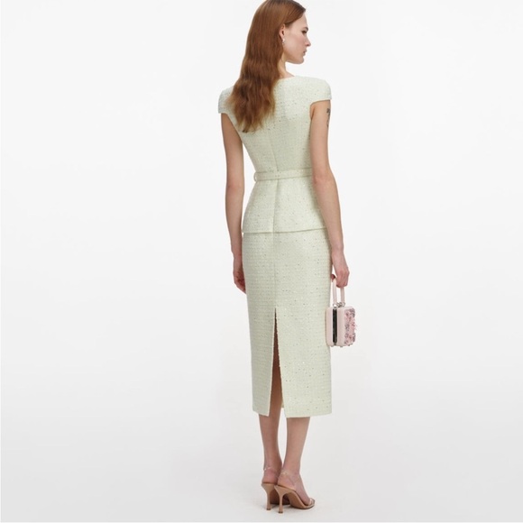 Self-Portrait NWOT LIME BOUCLE MIDI DRESS - Picture 5 of 7